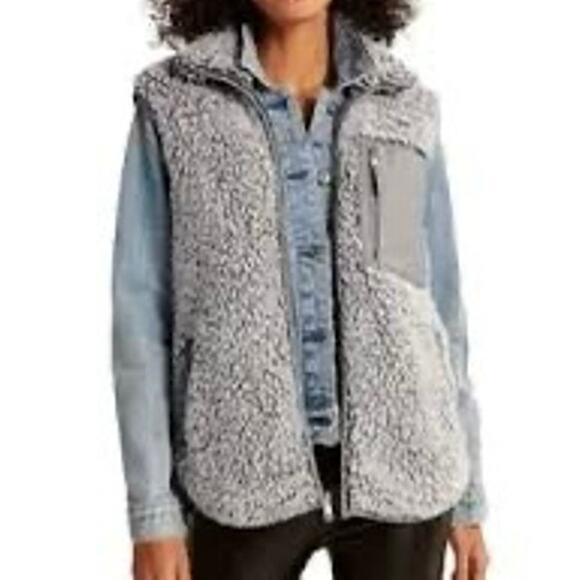 Abercrombie & Fitch Womens Cloud Sherpa Fleece Vest Full-Zip Lined Sz Small Gray - Picture 1 of 9